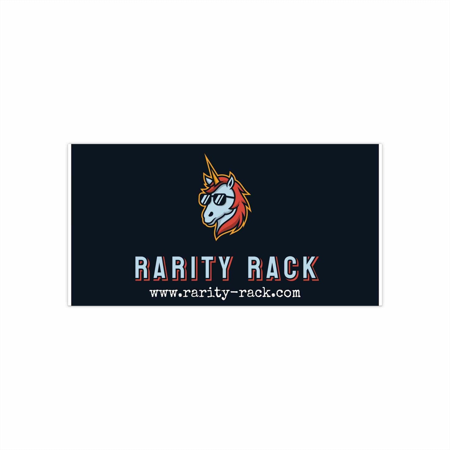 Premium vinyl bumper sticker featuring a unicorn logo, laminated for durability against water and sunlight.