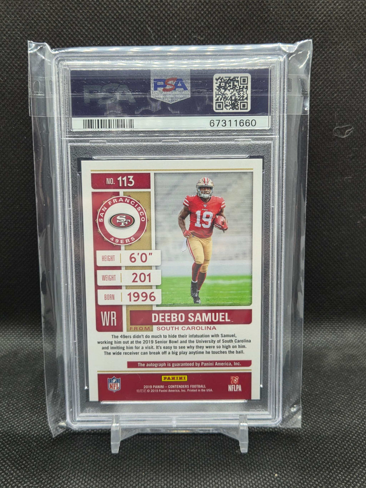 2019 Panini Contenders Deebo Samuel Rookie Ticket Team Logo Auto #113 PSA 10 GEM
