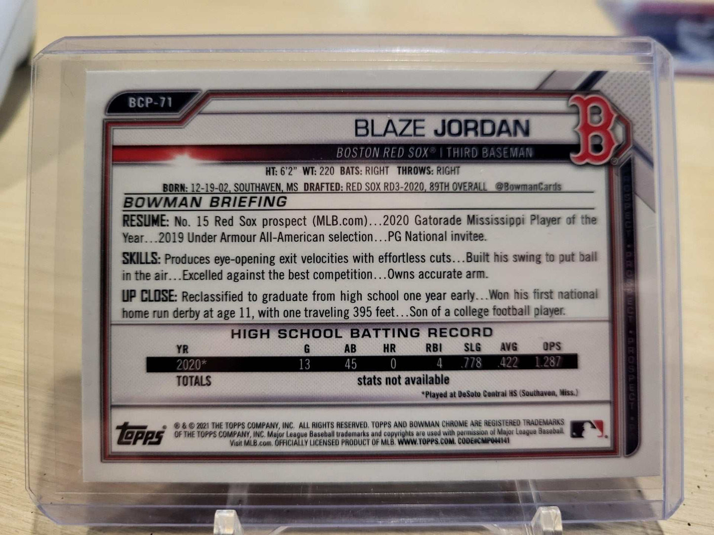 2021 Bowman Chrome 1st Bowman Blaze Jordan Boston Red Sox 71