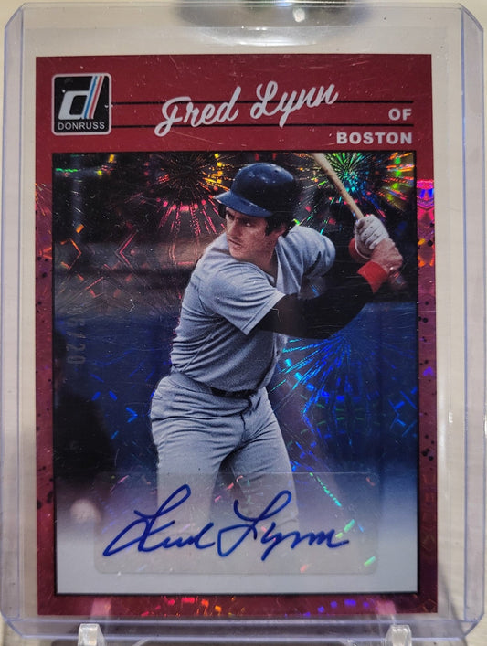 2023 Panini Donruss Fred Lynn pink refractor auto card 6/20.