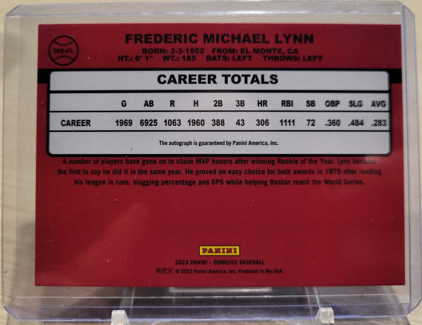 2023 Panini Donruss Fred Lynn pink refractor auto 6/20 low pop