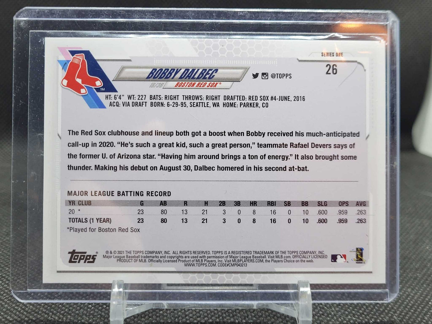 Bobby Dalbec 70 Topps Series One 26 Rookie RC