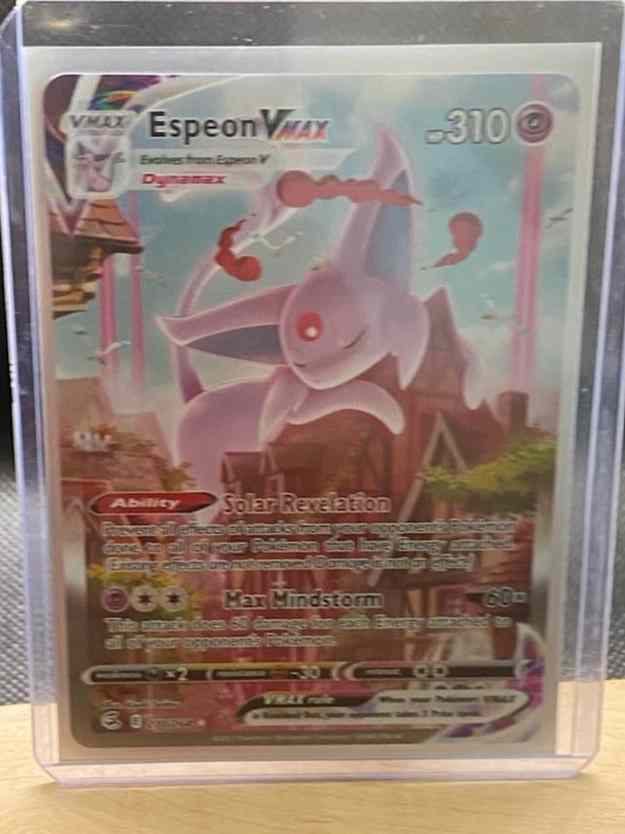 Fusion Strike #270/264 Espeon VMAX Alternate Art Secret card in protective sleeve.