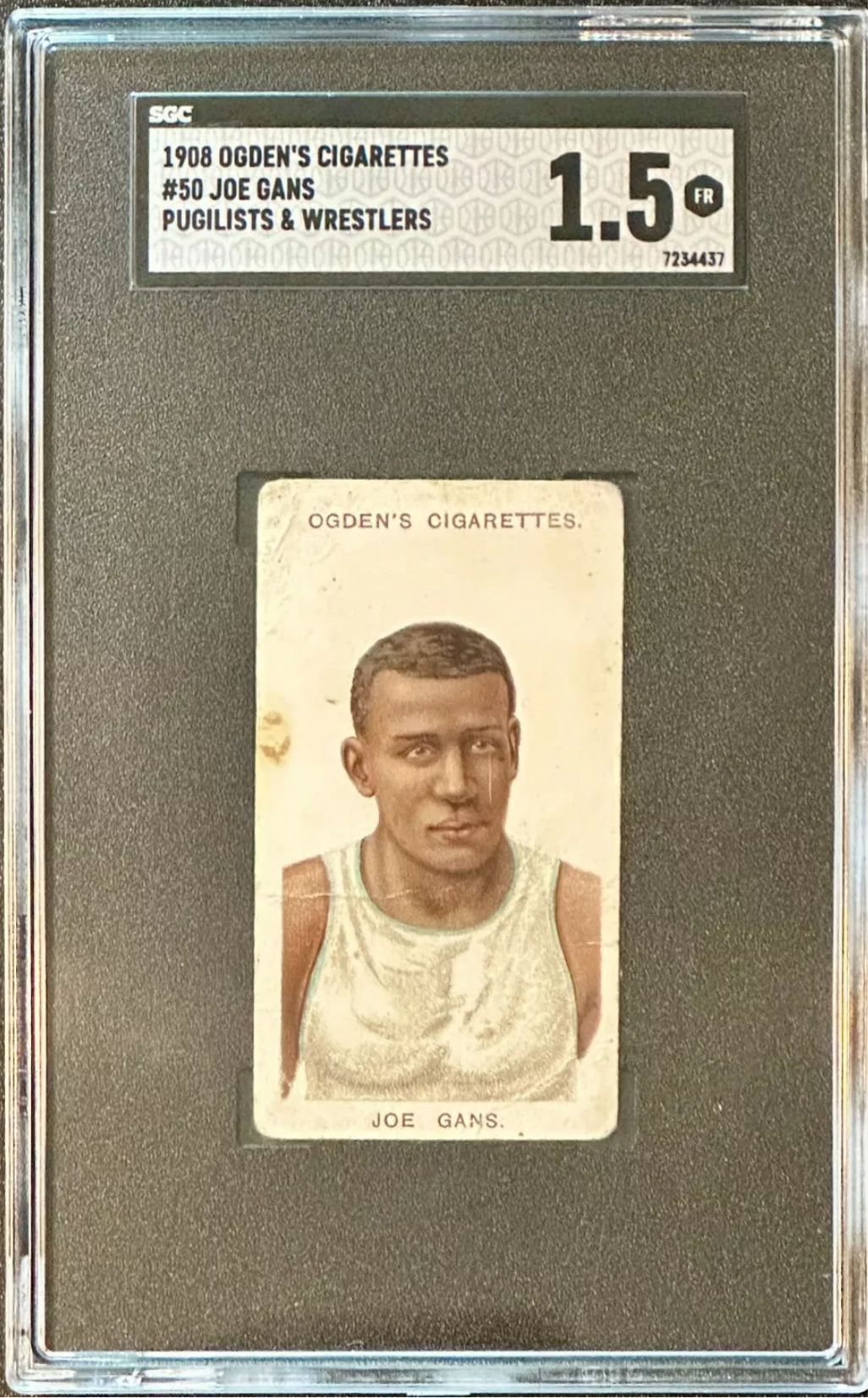 1908 Ogden's Pugilists Tobacco card featuring Joe Gans, graded SGC 1.5.