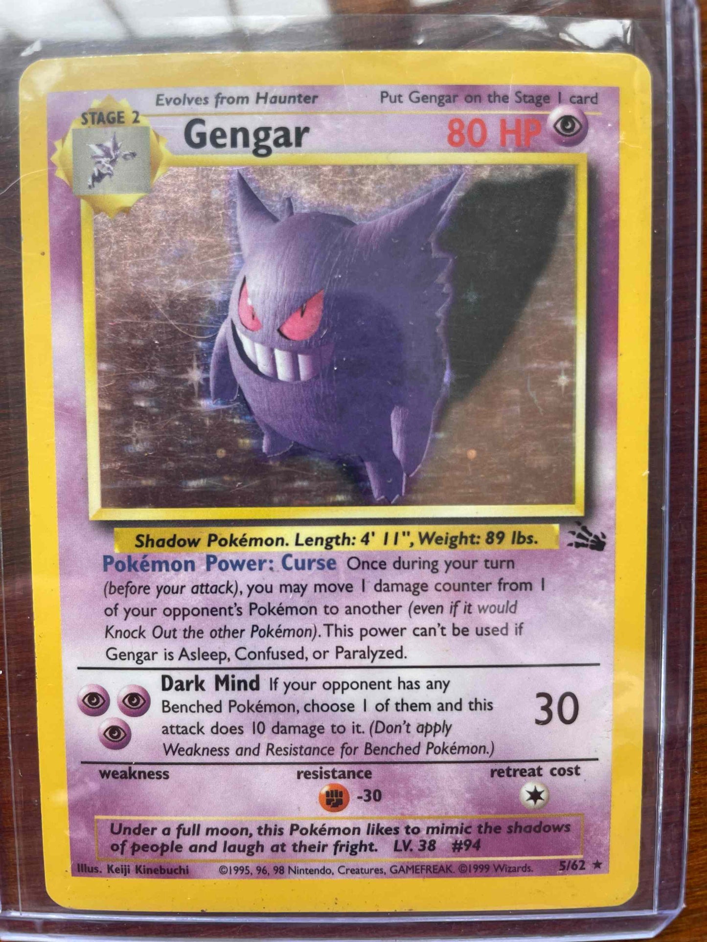 Fossil #05/62 Gengar Pokemon card, rare collectible item.