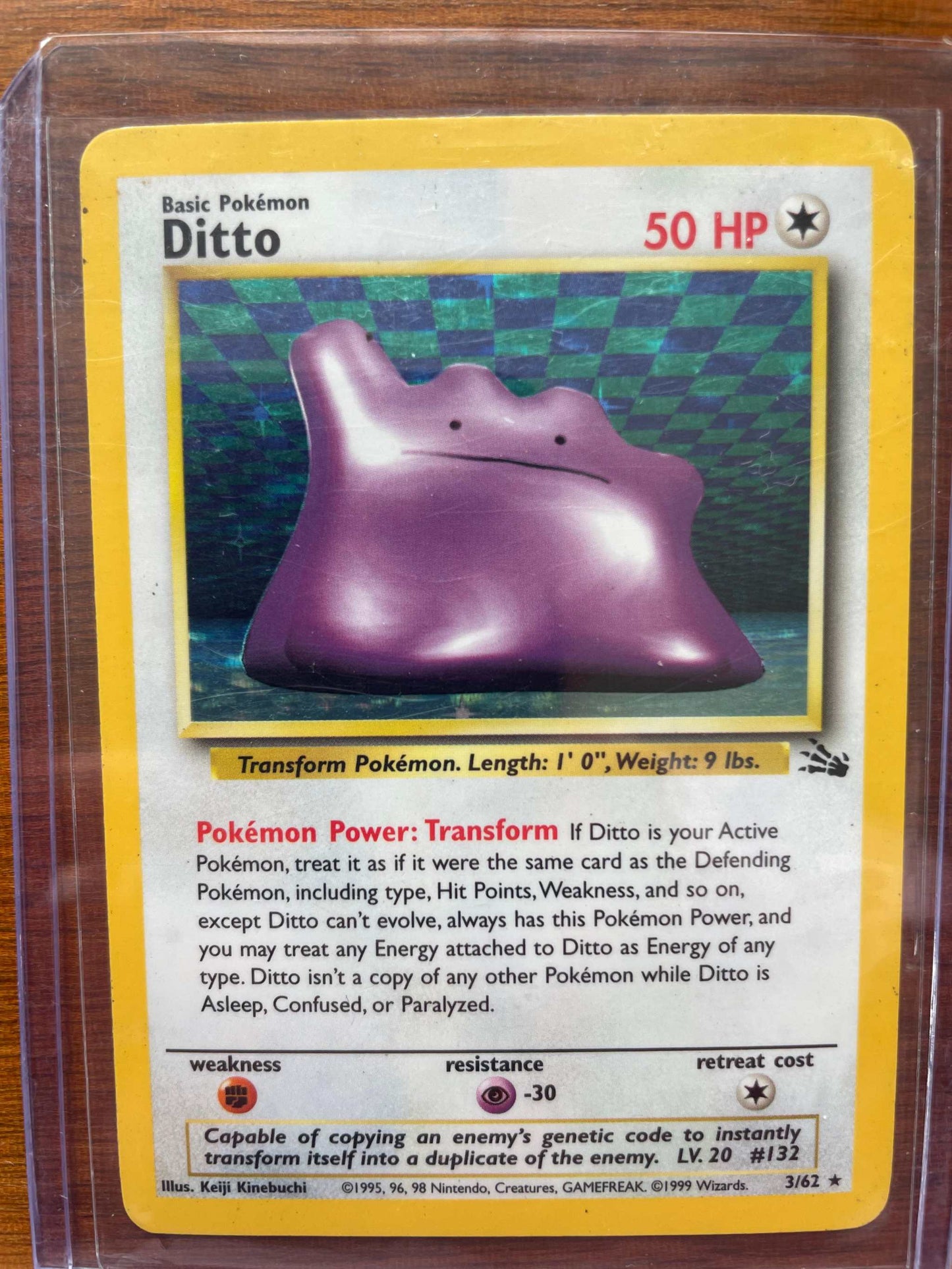 Fossil #03/62 Ditto Pokémon card with unique transformation ability.