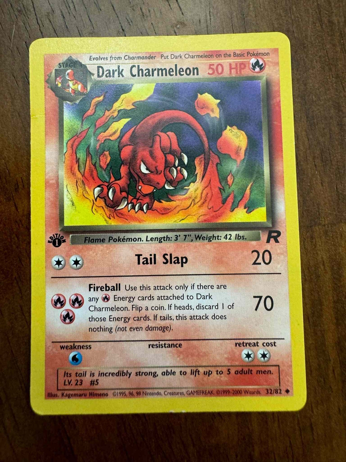 1st Edition Dark Charmeleon Pokemon Team Rocket card, rare collector's item.