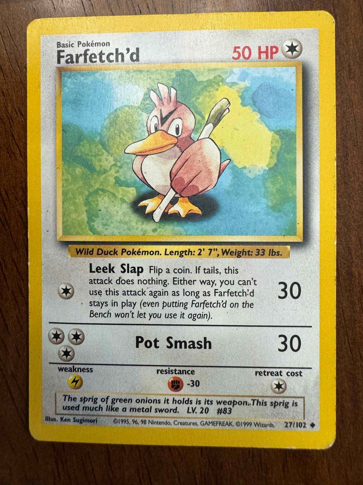 Base Set #027/102 Farfetch'd Pokémon card, rare collector's item.
