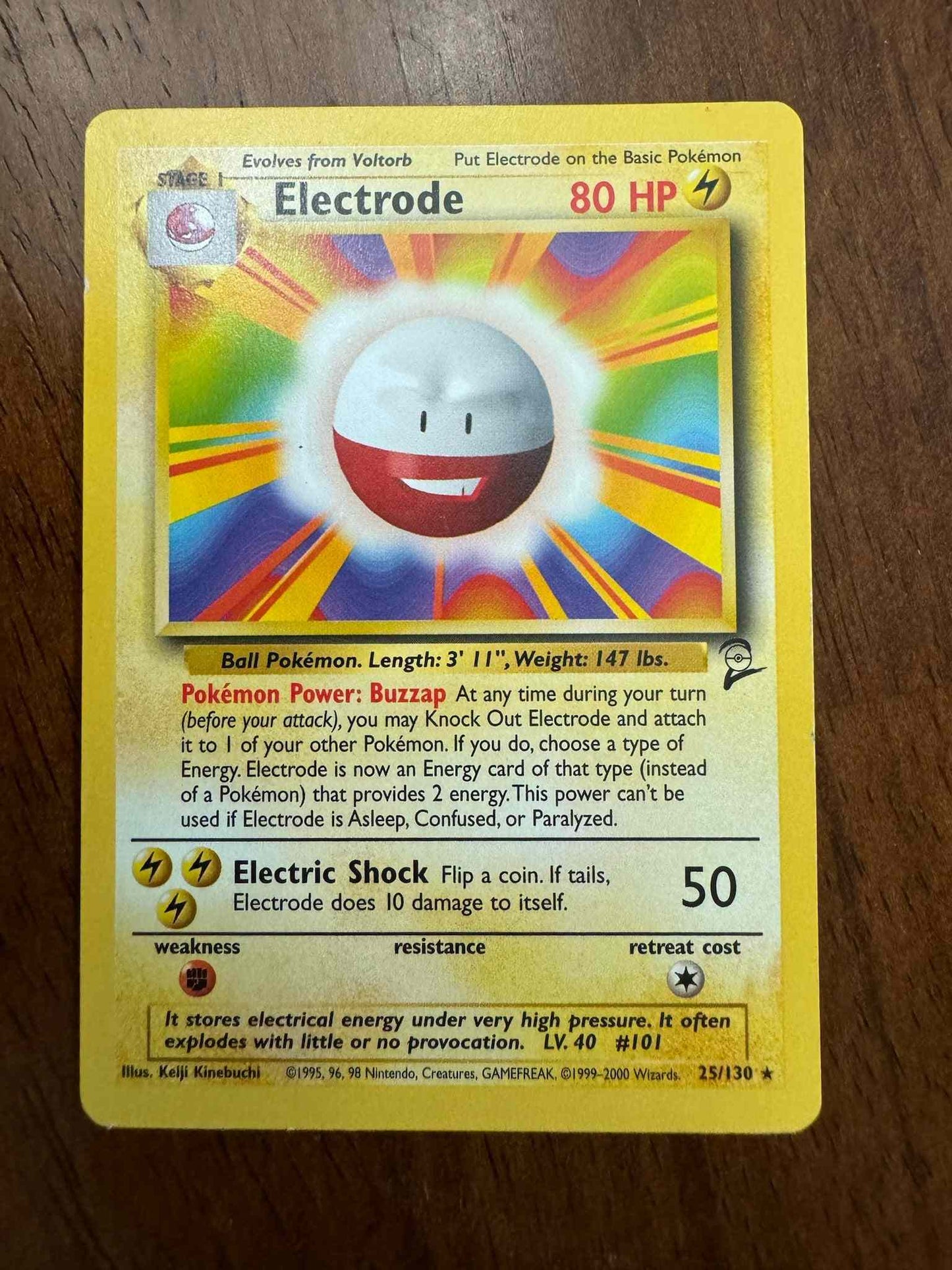 Base Set 2 #025/130 Electrode Pokémon card with electric attack and high HP.