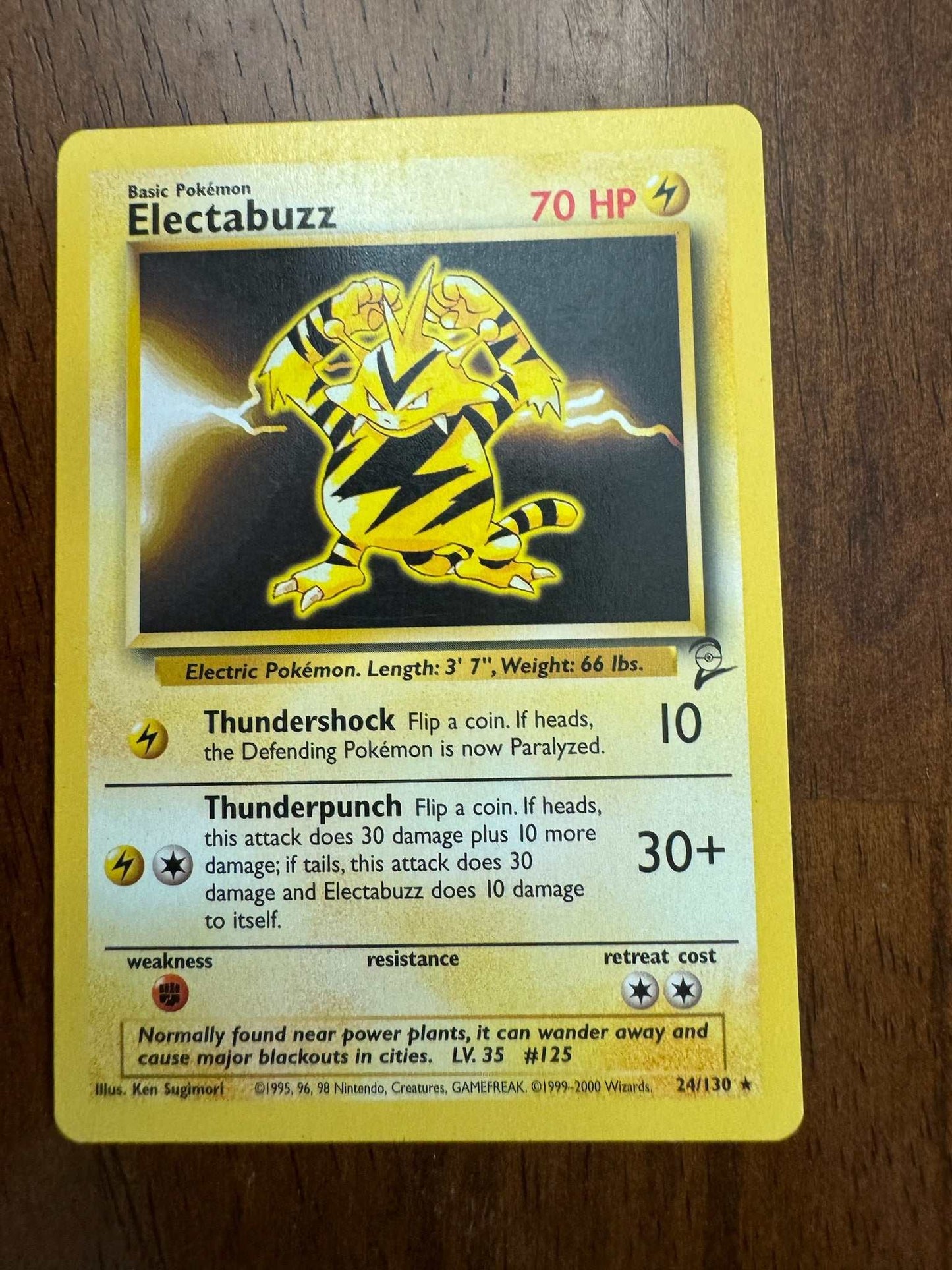 Base Set 2 #024/130 Electabuzz trading card featuring Electric-type Pokémon design.