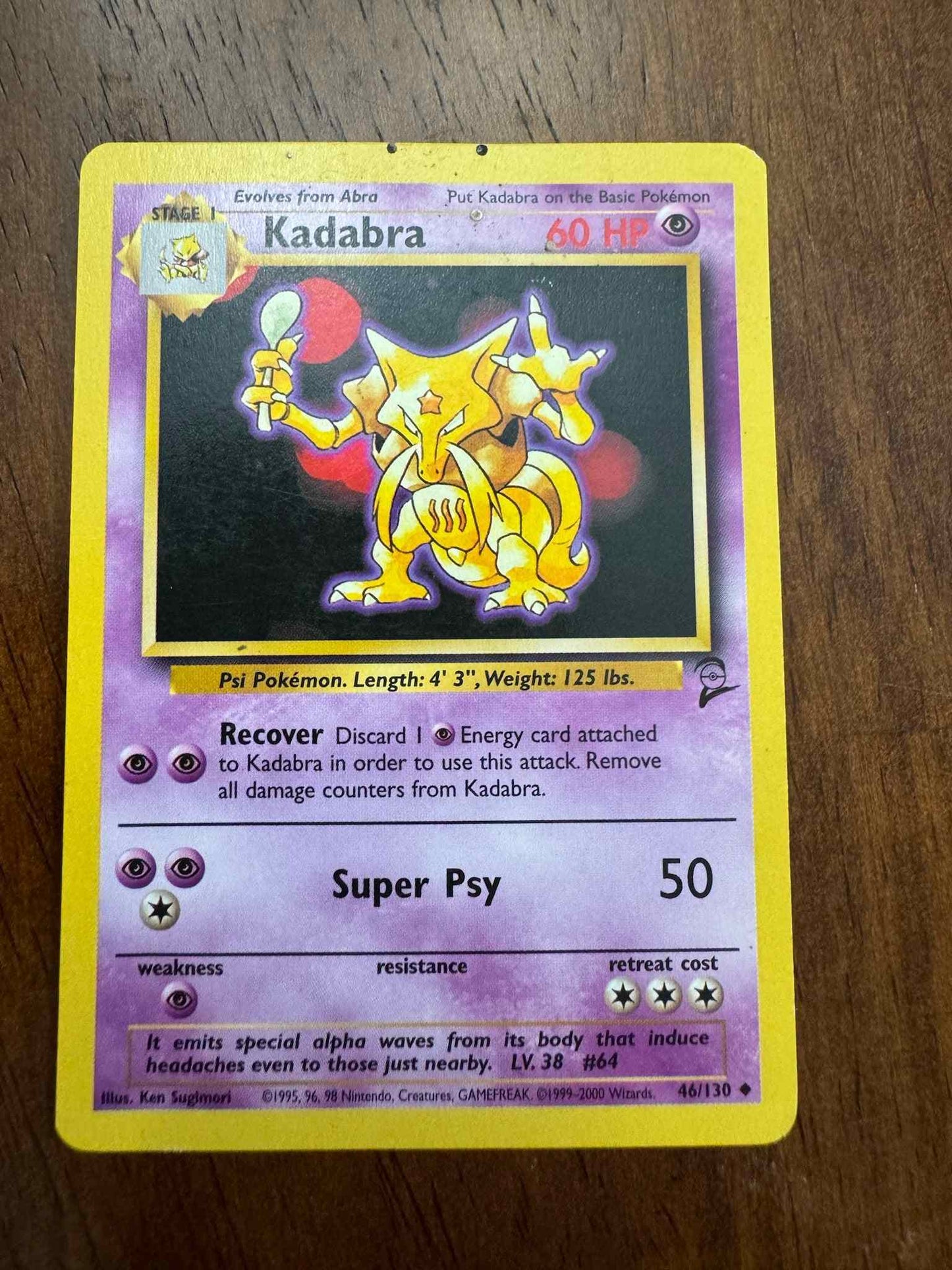 Base Set 2 #046/130 Kadabra Pokemon card with psychic abilities.