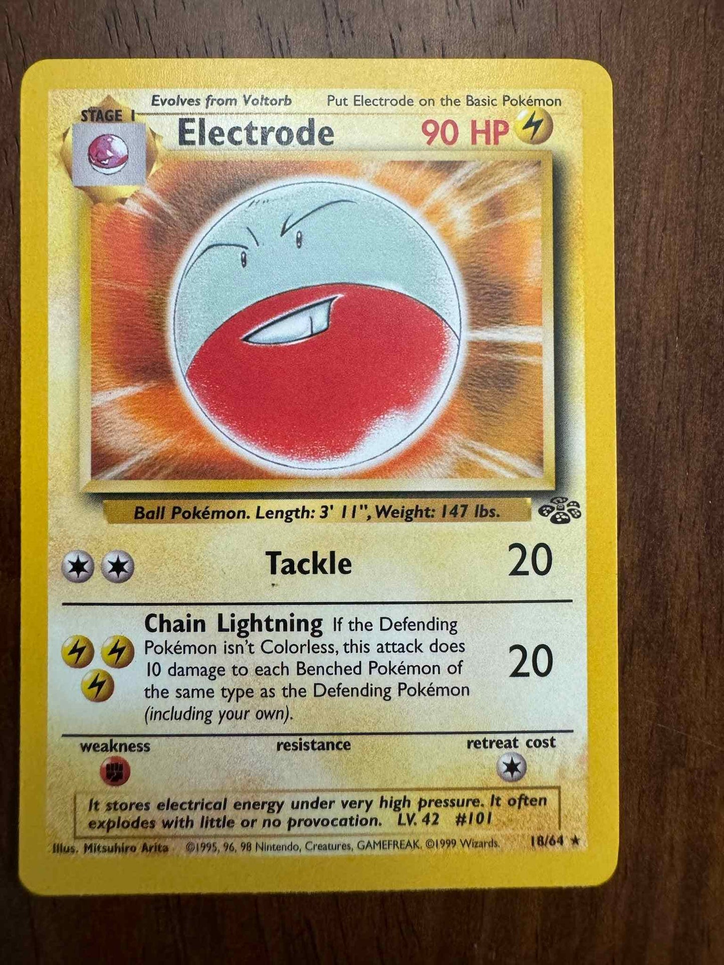 Jungle #18/64 Electrode Pokemon card with 90 HP and rare collector's item.
