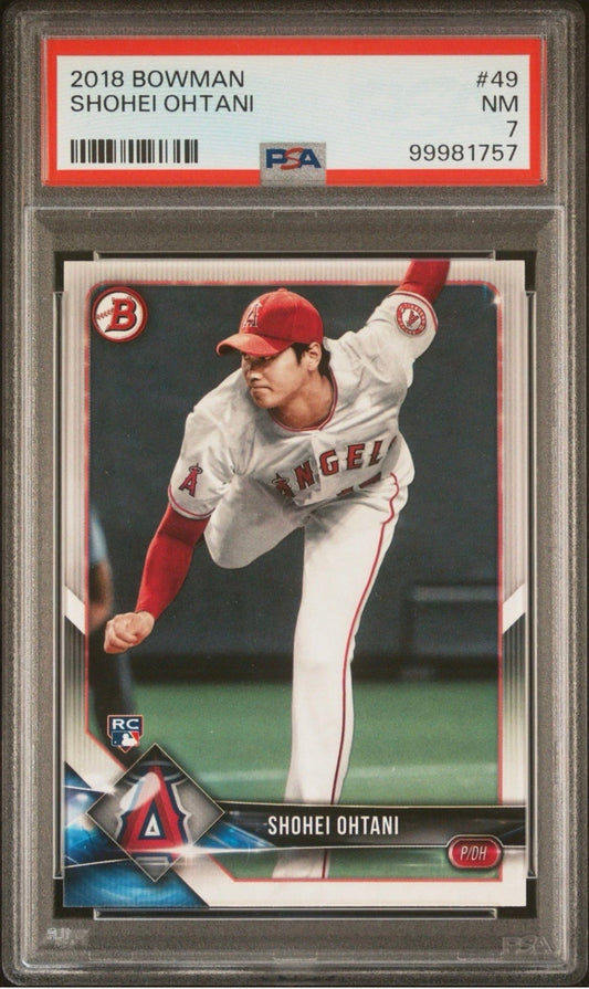 2018 Bowman #49 Shohei Ohtani Rookie RC PSA 7 baseball card.