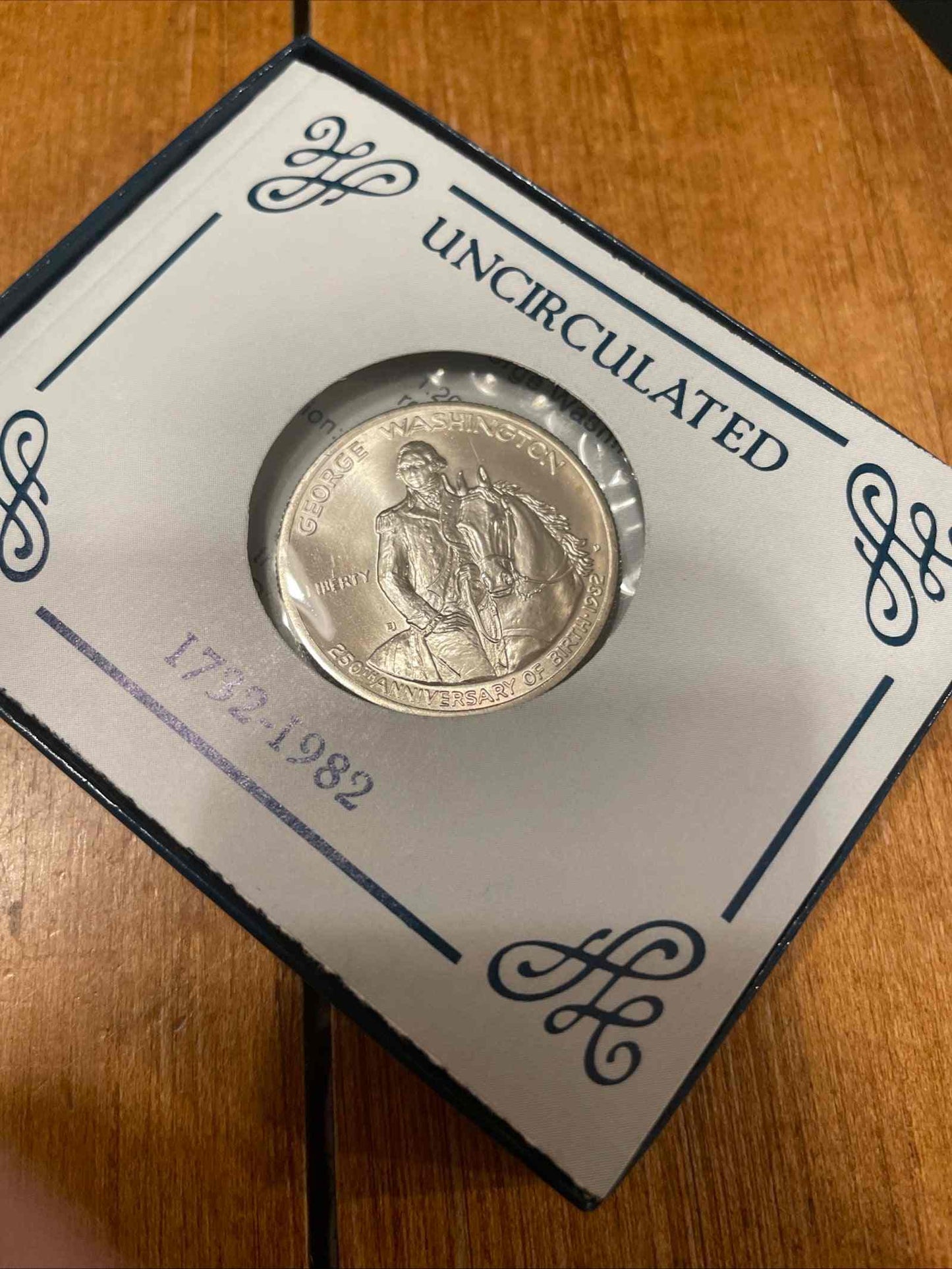 1982 George Washington 250th Anniversary .90% silver half dollar coin in uncirculated condition.