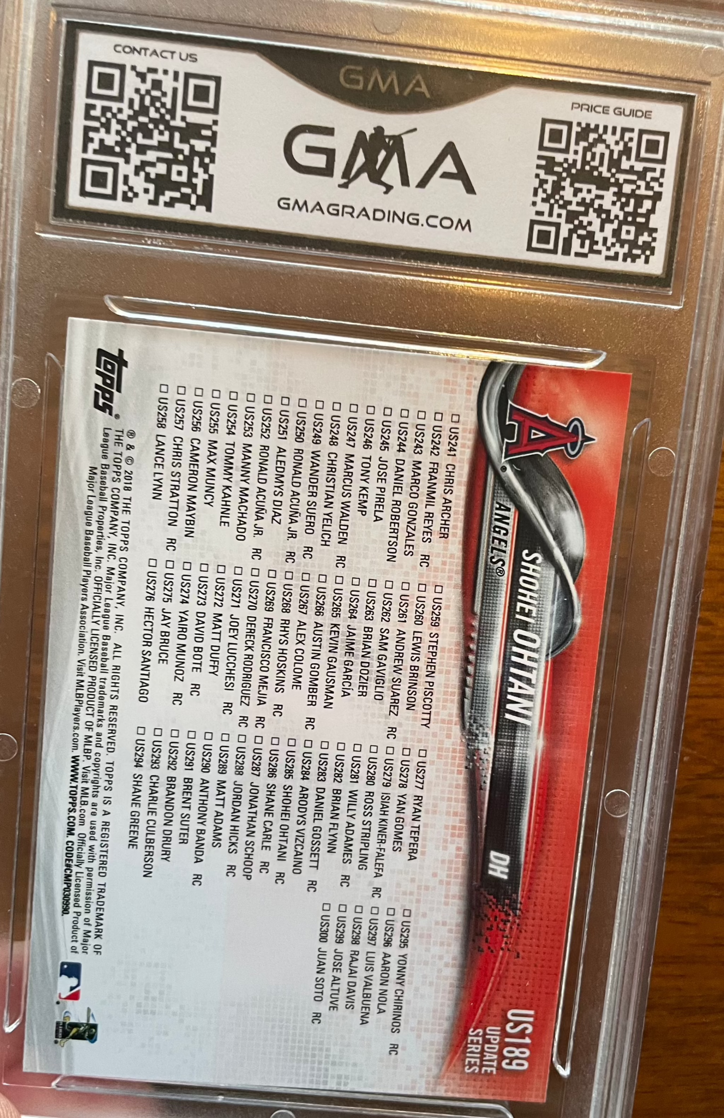 2018 Topps Update #US189 Shohei Ohtani Rookie RC GMA 10 baseball card, graded perfect 10.