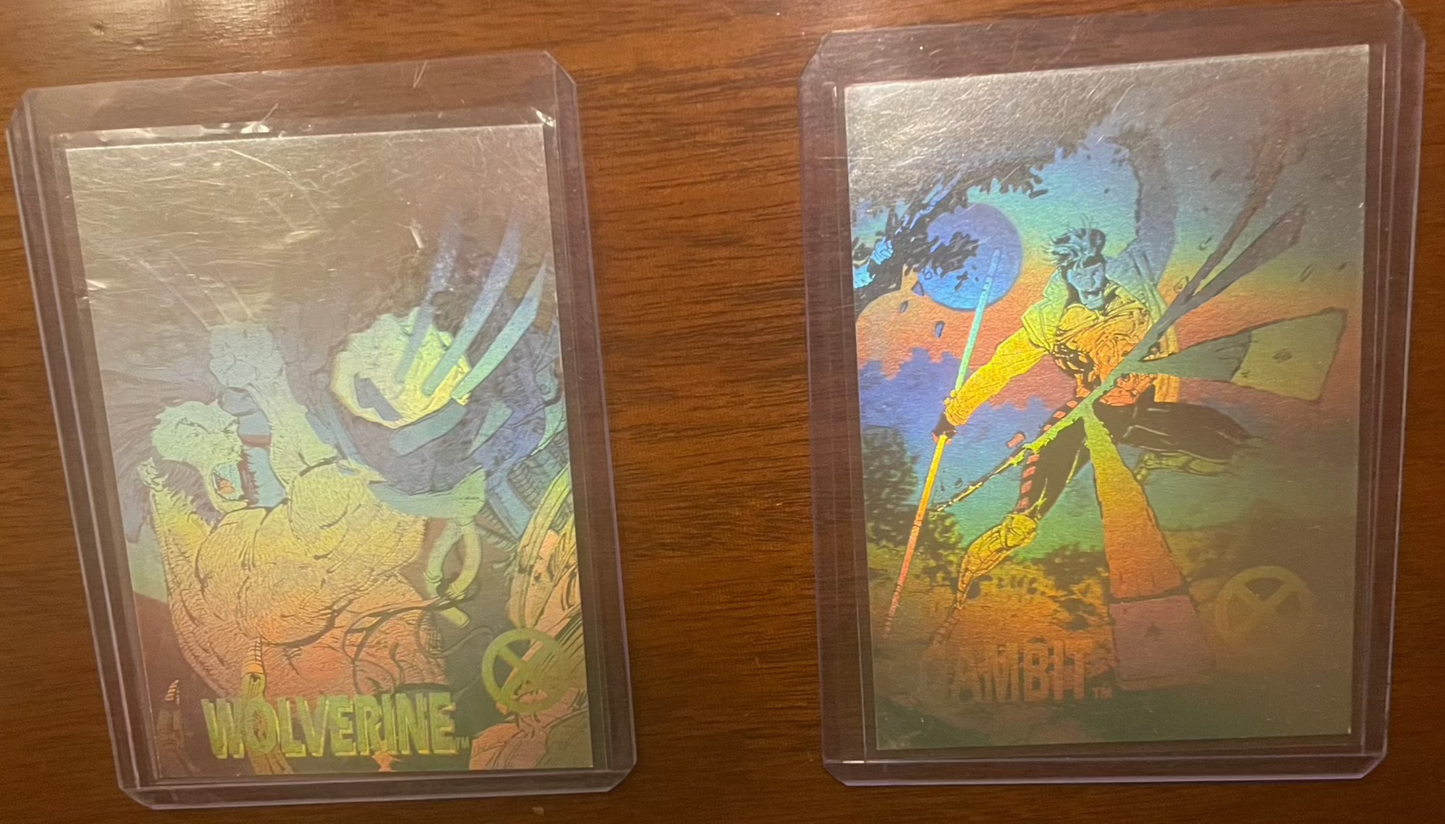Wolverine and Gambit 1992 Impel Marvel hologram cards set.