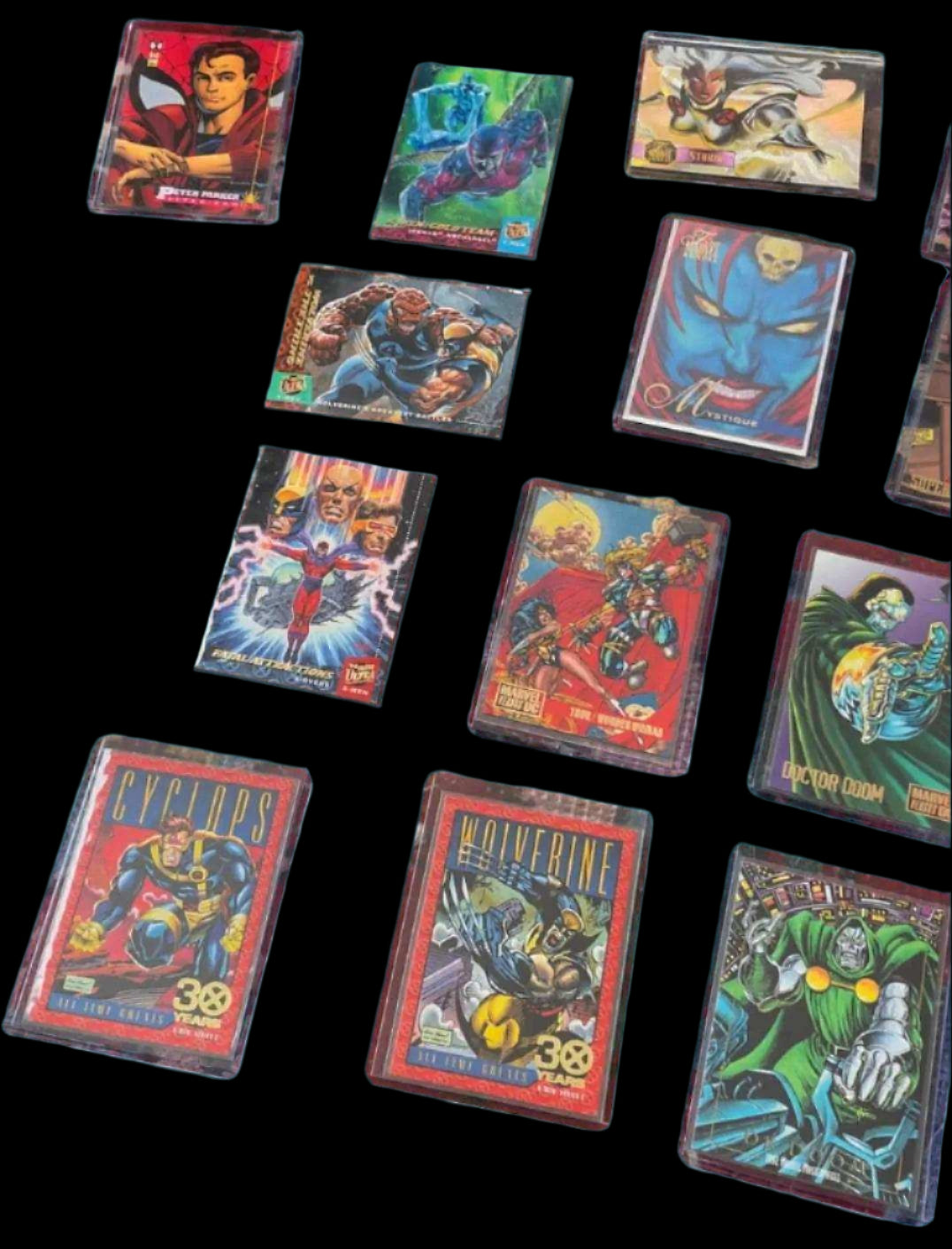 🔥 Marvel trading card lot featuring Spider-Man, Wolverine, and more iconic characters; 25 classic cards from Marvel Masterpieces, Fleer Ultra, and SkyBox sets; perfect for collectors.