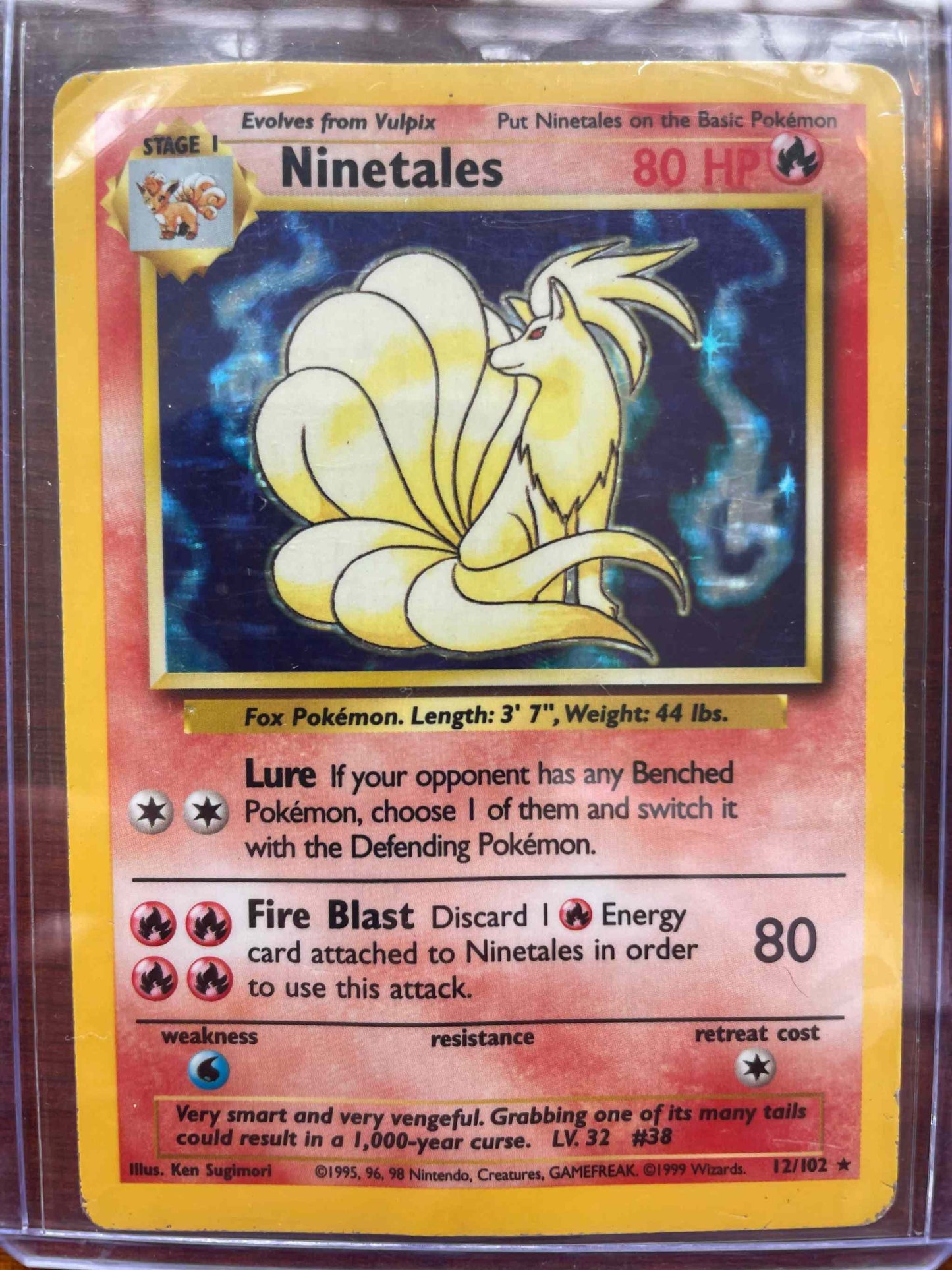 Base Set 2 Ninetales card with holographic finish, fire-type abilities.