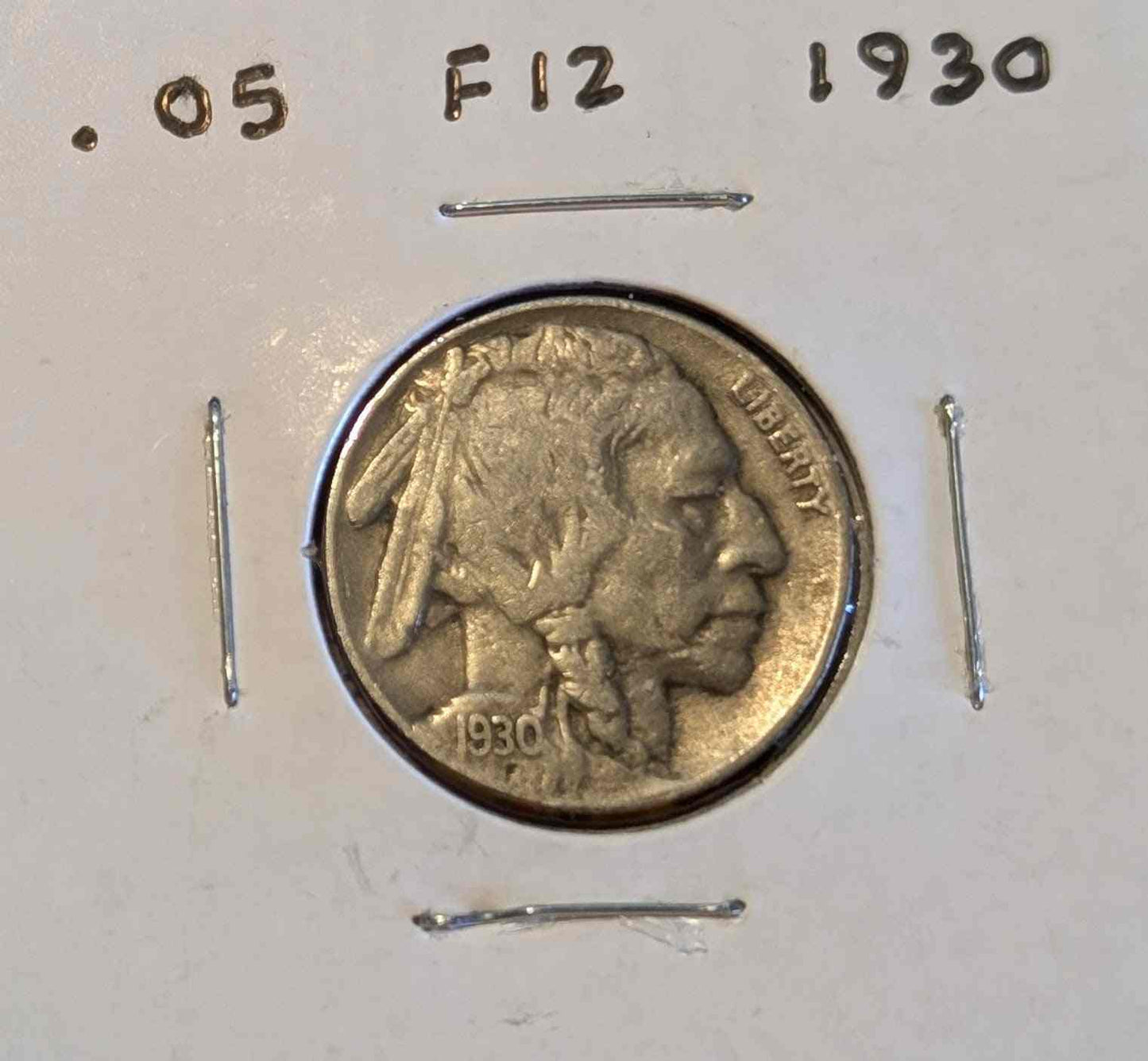 1930 Buffalo Nickel in fine condition, collectible coin featuring iconic buffalo design.