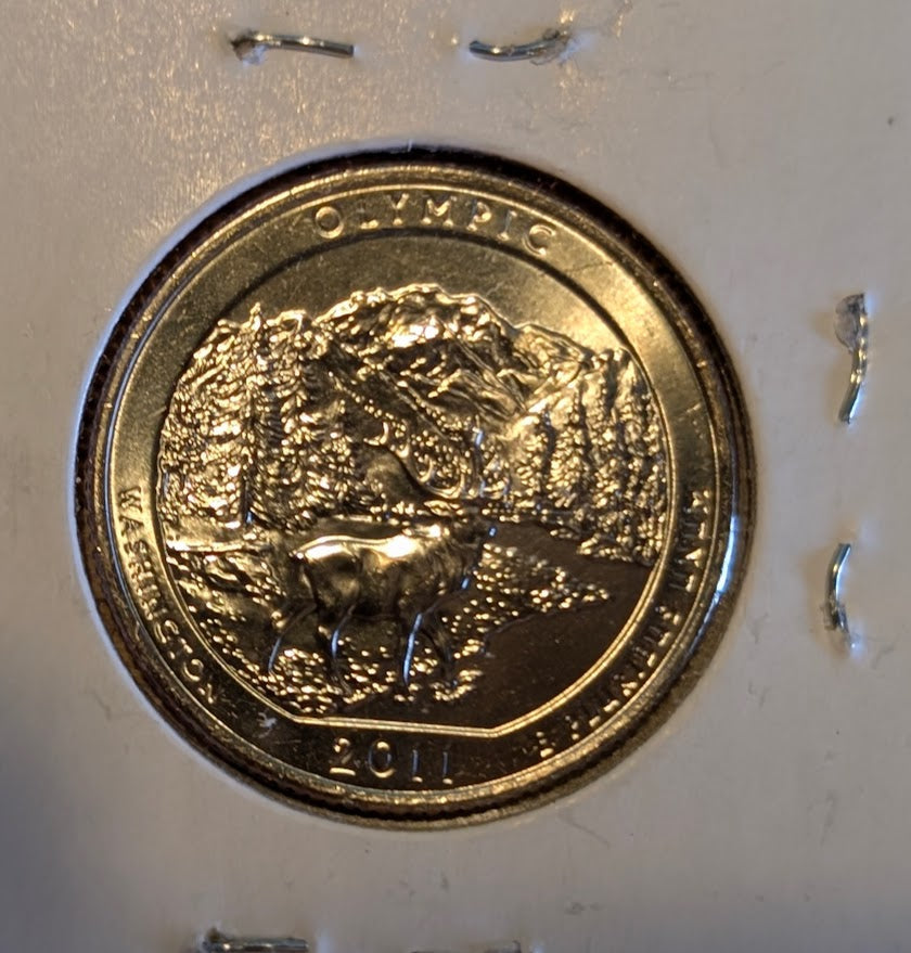 2011-D America the Beautiful Quarter Olympic National Park uncirculated coin with Roosevelt elk design