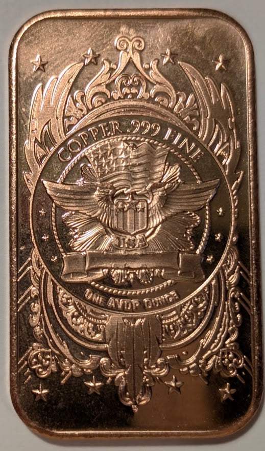 1 oz .999 Fine Copper Bullion Bar – Buffalo & USA Eagle Design