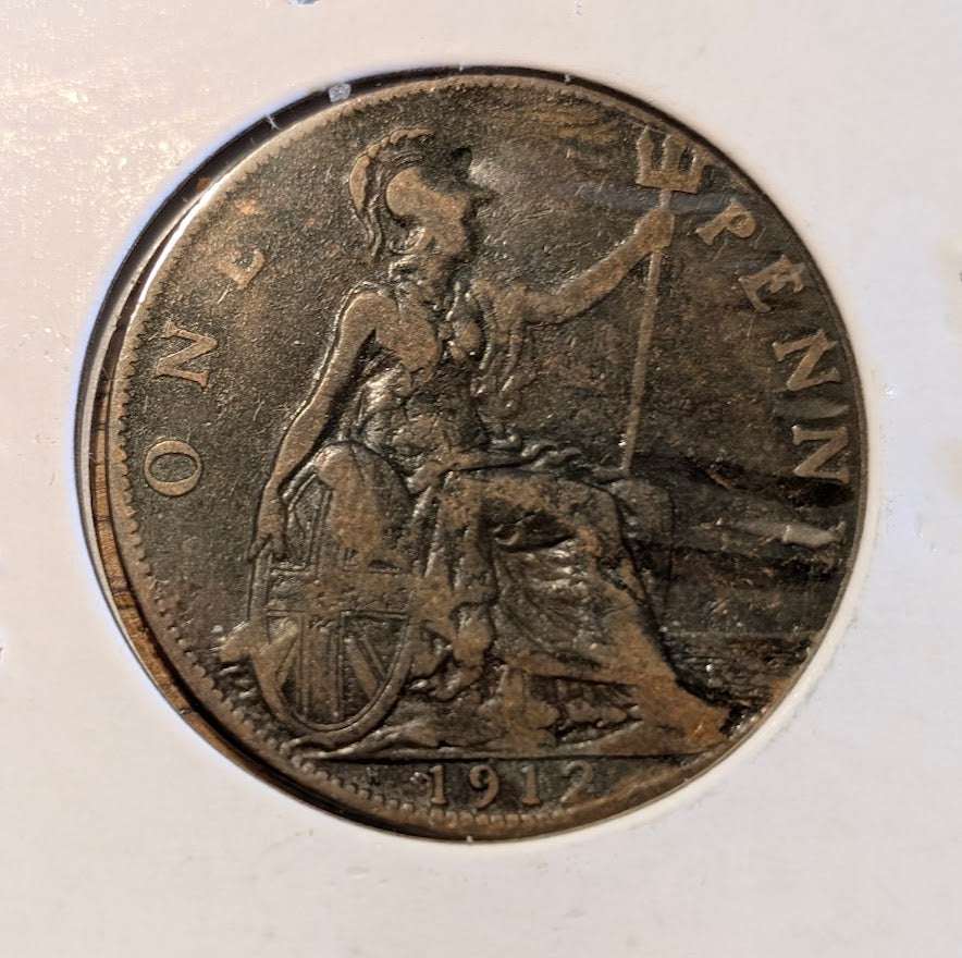 1912 Great Britain One Penny - King George V - British Large Copper Coin