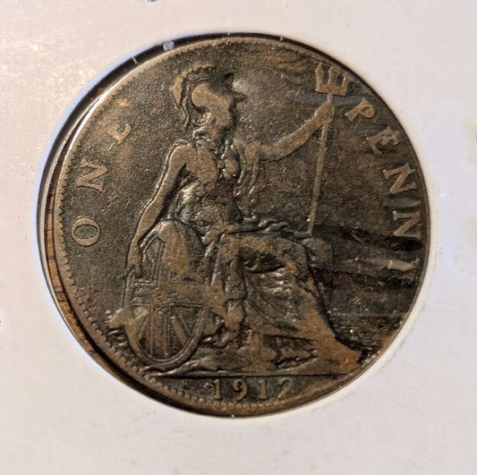 1912 Great Britain One Penny - King George V - British Large Copper Coin