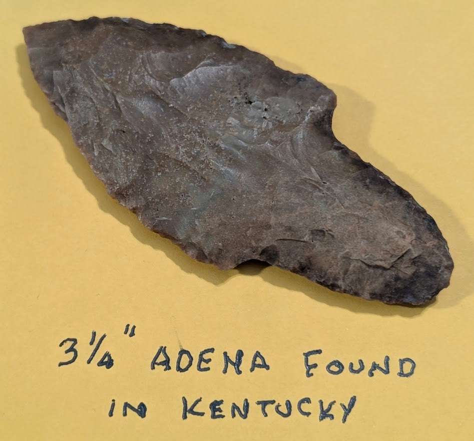3.25-inch Adena Stemmed Projectile Point knife made of chert from Kentucky Native American Early Woodland artifact