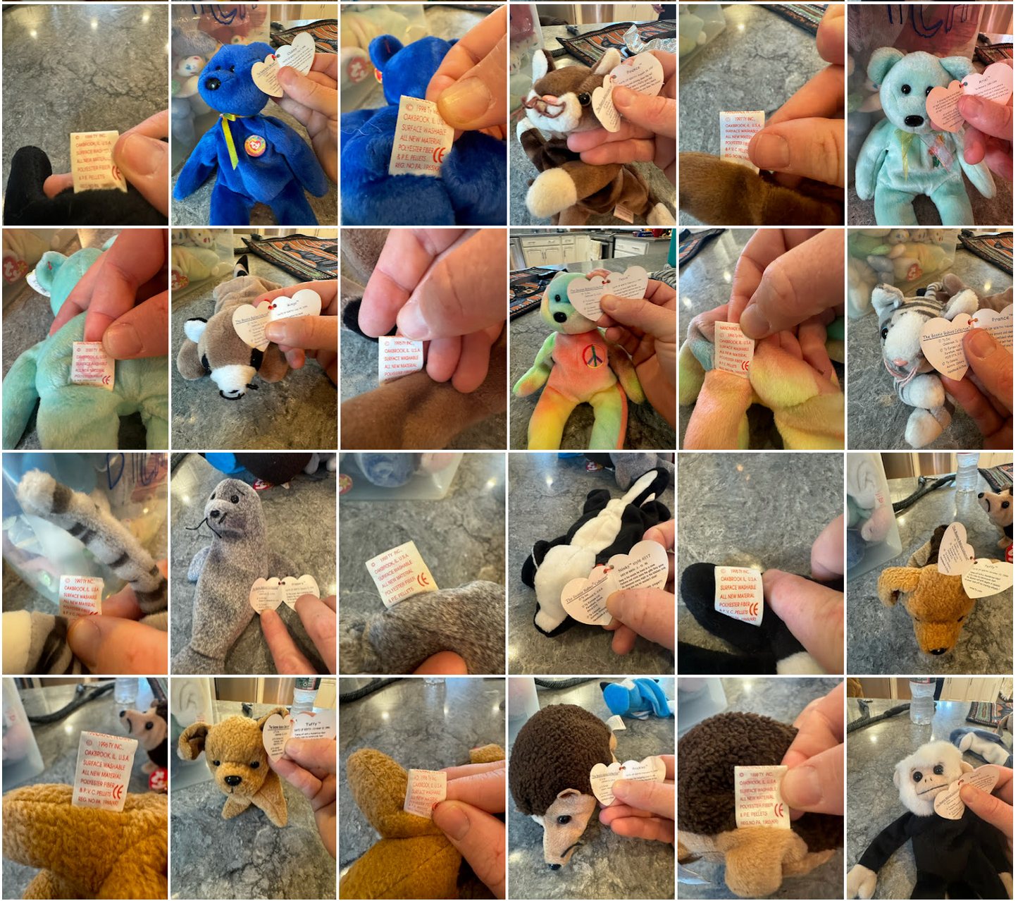 58 Beanie Babies with tags from 1990s-2000s collection.