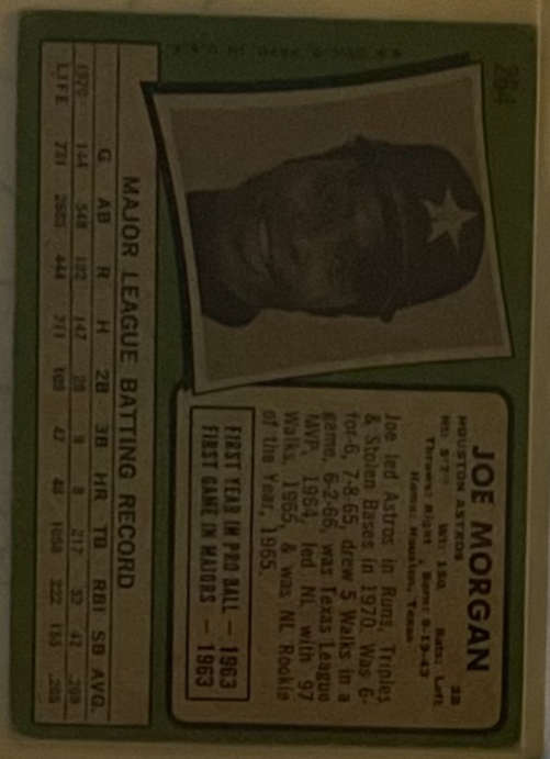 1971 Topps 264 Joe Morgan – HOF 2B – Houston Astros – Vintage MLB
