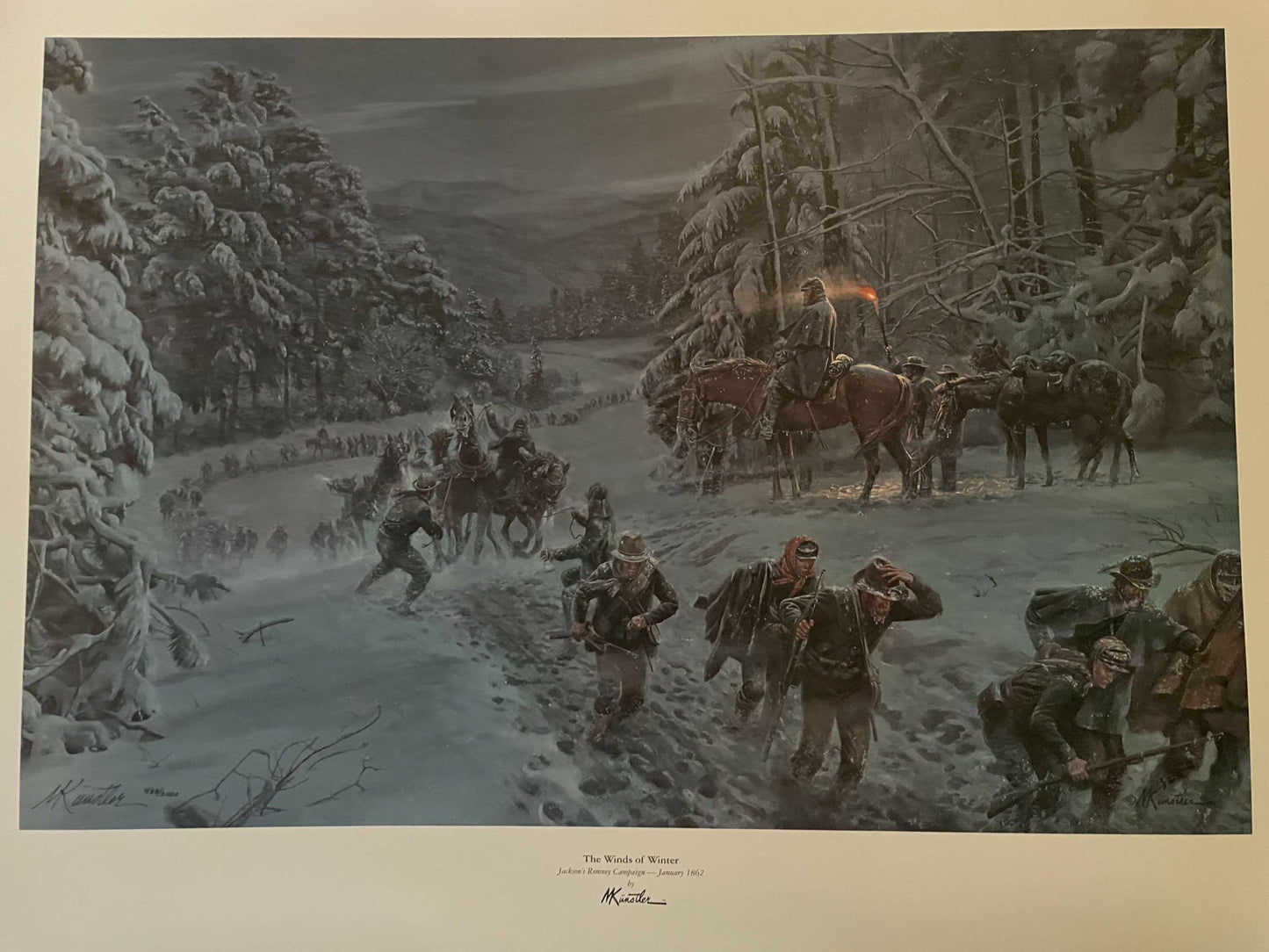 The Winds of Winter by Mort Kuntzler depicting Stonewall Jackson's winter campaign in 1862 near Romney, Virginia.