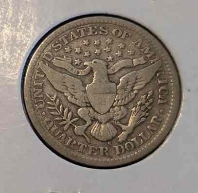 1909 S Barber Quarter coin with intricate detail and silver-copper composition.
