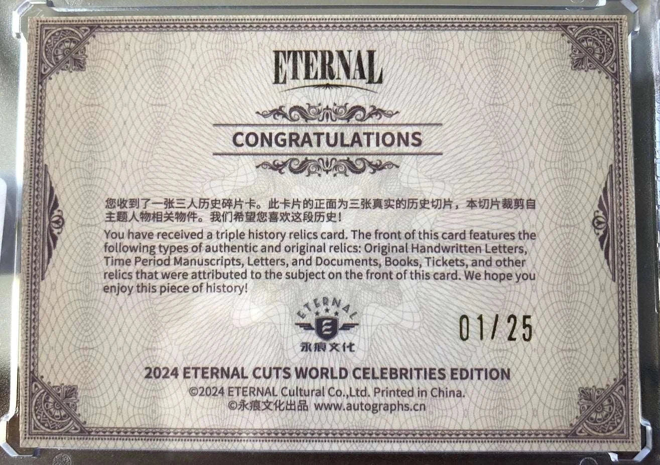Eternal Triple Relic Card – Edison, Curie & Franklin – Authentic Handwritten Fragments – Museum-Grade Historical Collectible