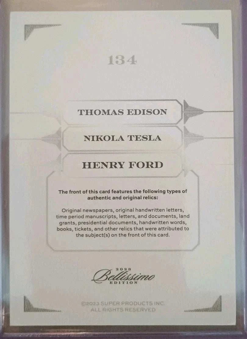 Tesla, Edison & Ford – Triple Cut Relic Card (#33/99, 2023 Bellissimo Edition)