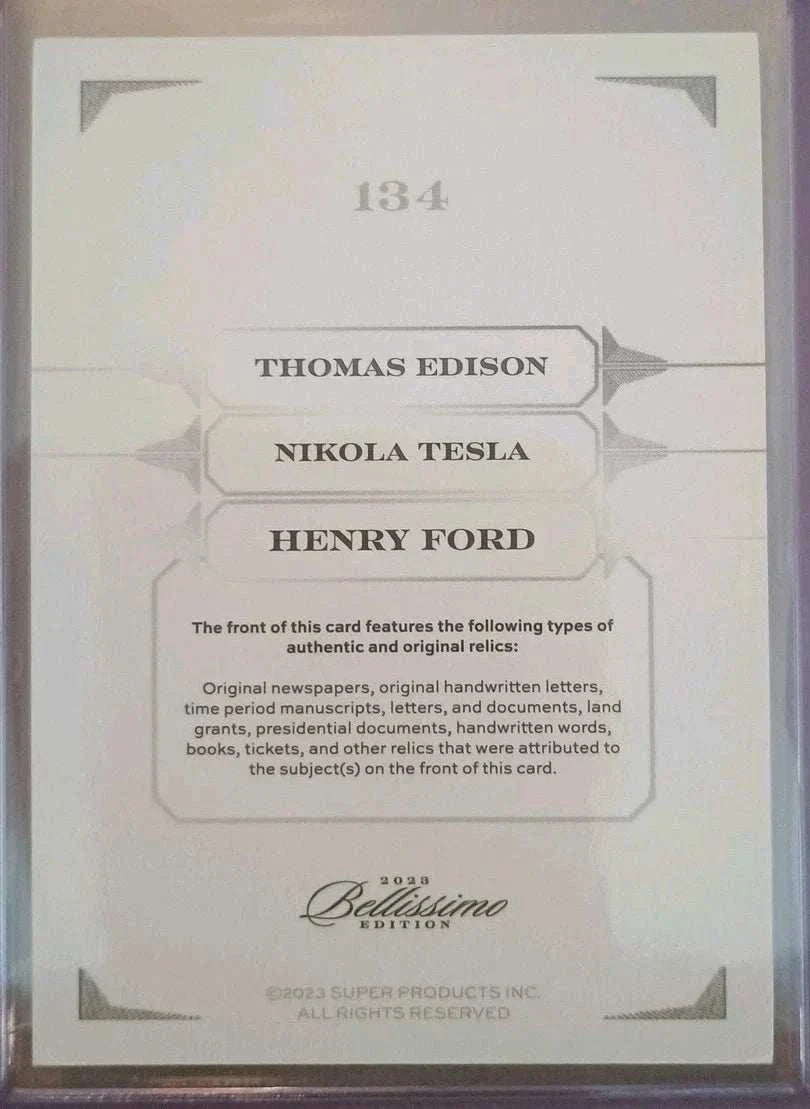 Tesla, Edison & Ford – Triple Cut Relic Card (#33/99, 2023 Bellissimo Edition)