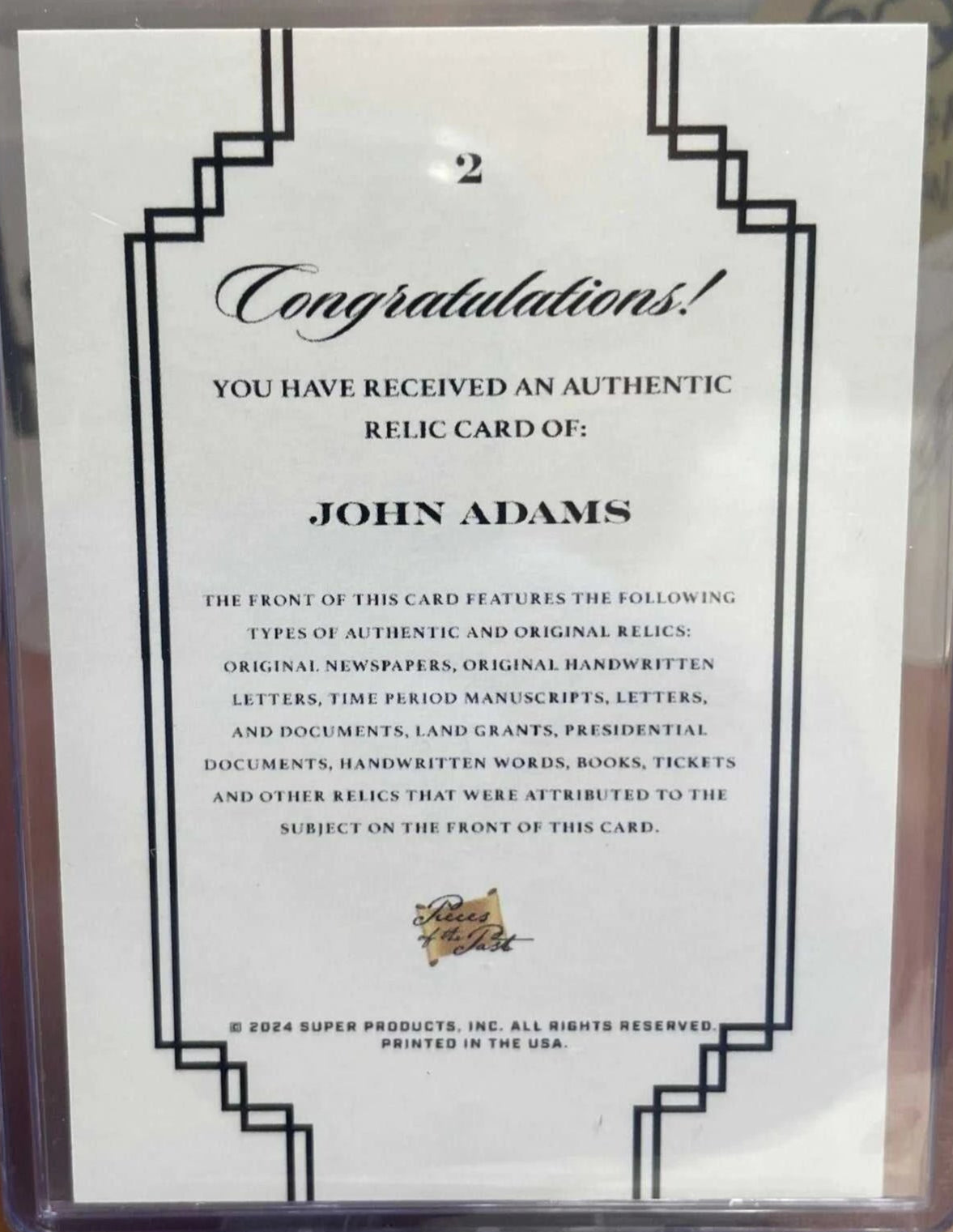 John Adams “Pieces of the Past” Relic Card (Handwritten Document Fragment)