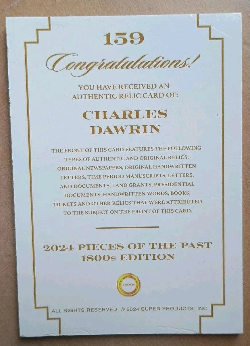 Charles Darwin 1800s Edition Relic Card – Pieces of the Past Handwriting Fragment