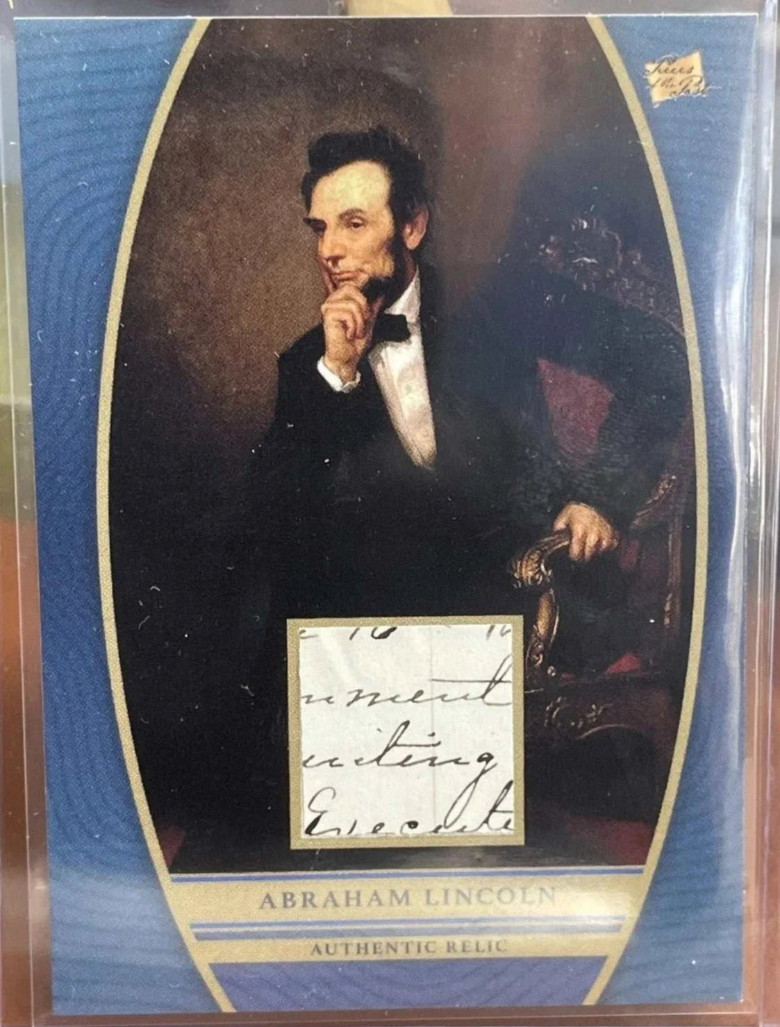 Abraham Lincoln relic card with handwriting fragment featuring "Executive."