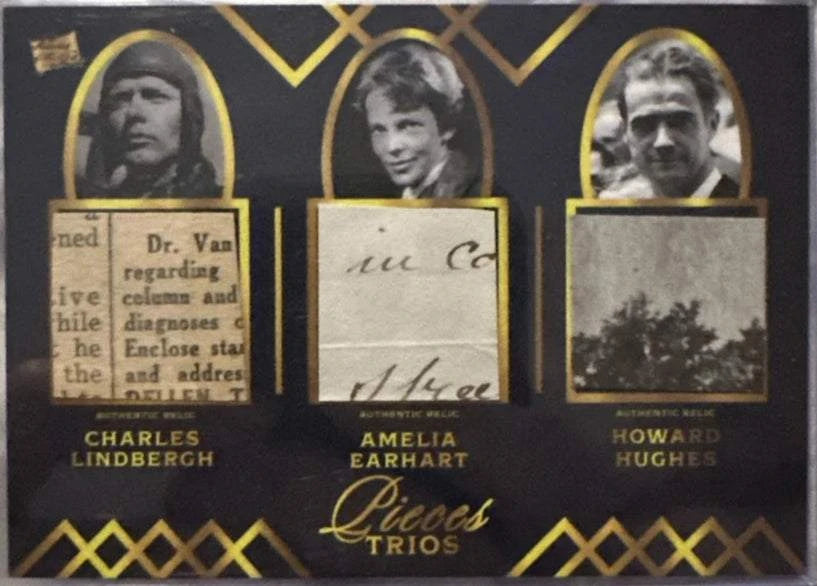 Lindbergh Earhart Hughes Relic Lot (8 Cards) | Pieces Trios | Rare Handwriting & Signature(s) | Laid Paper