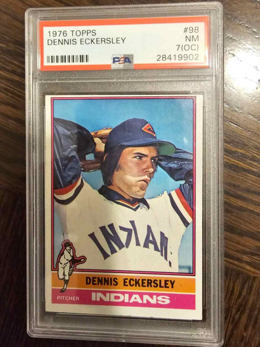 1976 Topps #98 Dennis Eckersley rookie card in protective case.