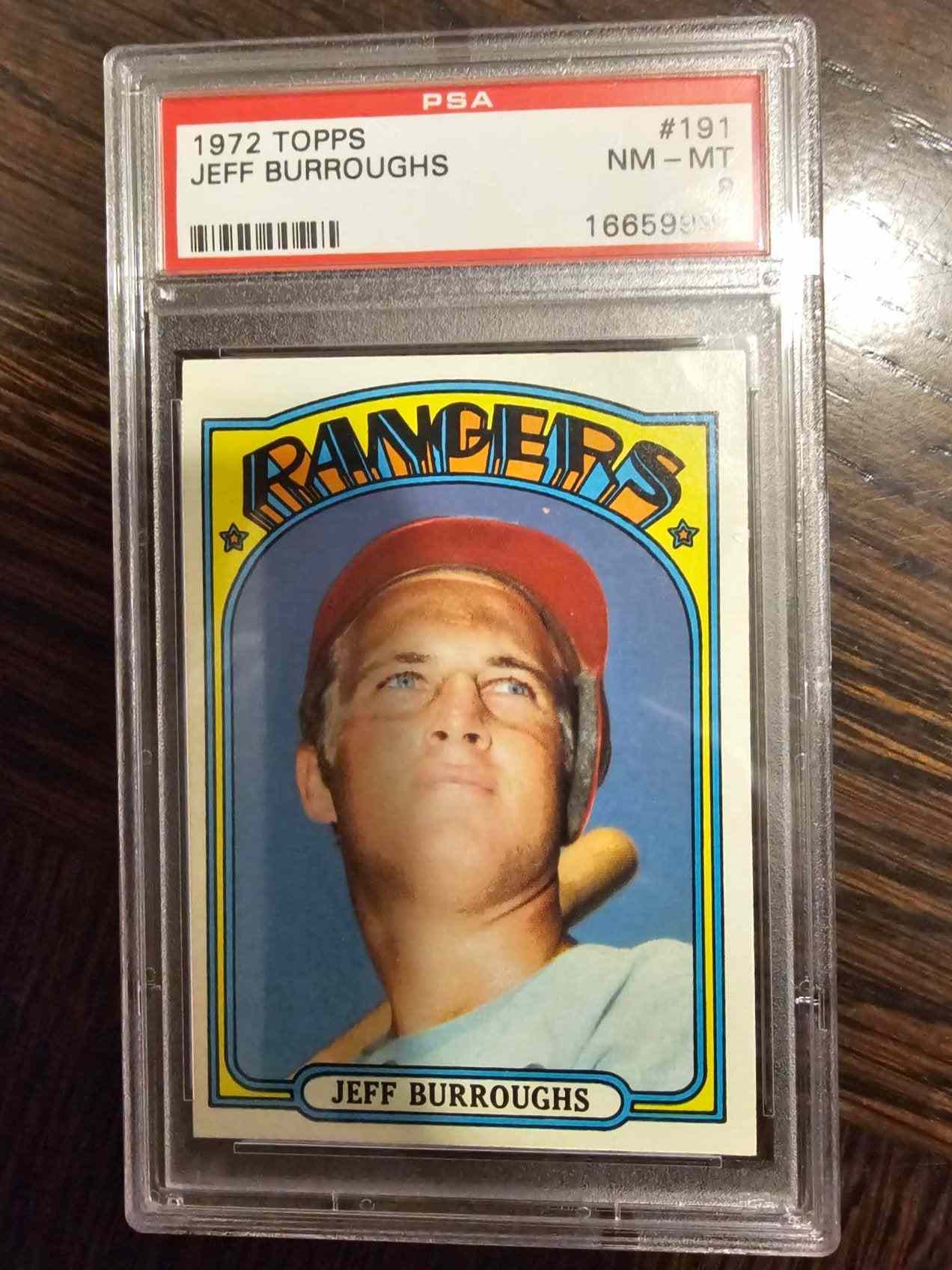1972 Topps Baseball Jeff Burroughs RC Texas Rangers #191 - PSA 8 card.