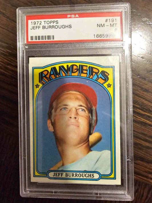 1972 Topps Baseball Jeff Burroughs RC Texas Rangers #191 - PSA 8 card.