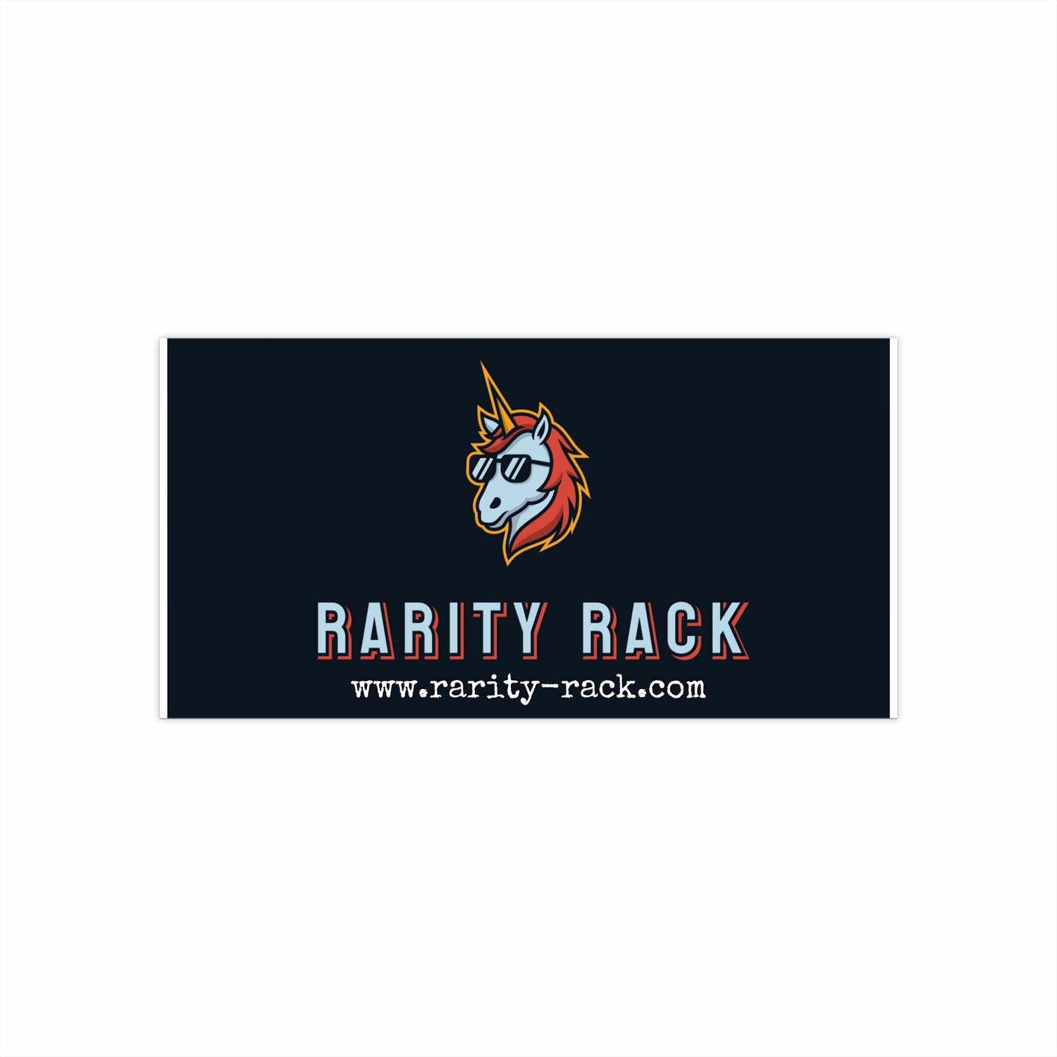 Premium vinyl bumper sticker featuring a unicorn logo, laminated for durability against water and sunlight.