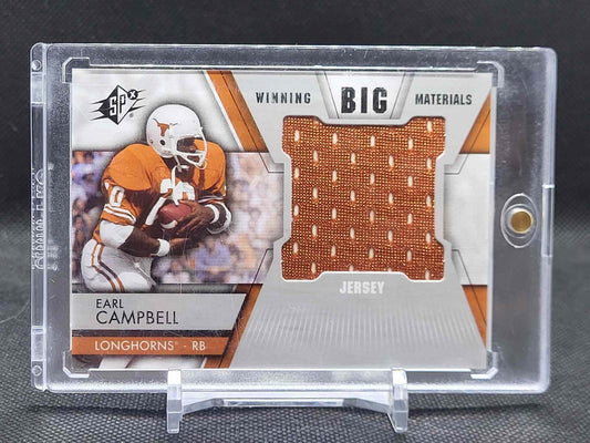 2014 SPx #WB-EC Earl Campbell Winning Big Materials card with jersey patch.