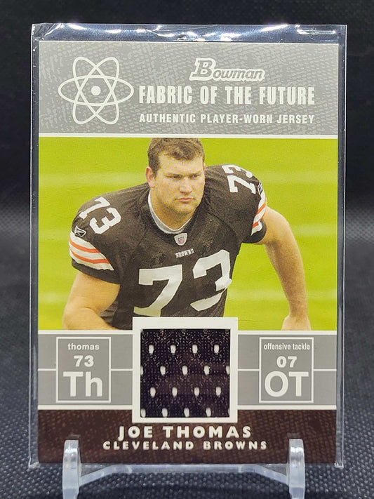 2007 Bowman Orange #FF-JT Joe Thomas Fabric of the Future football card featuring Cleveland Browns player.