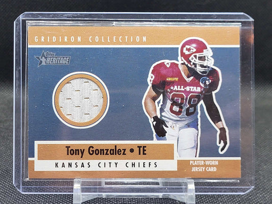2001 Topps Heritage GC4 Tony Gonzalez Gridiron Collection Jersey card featuring Kansas City Chiefs player.