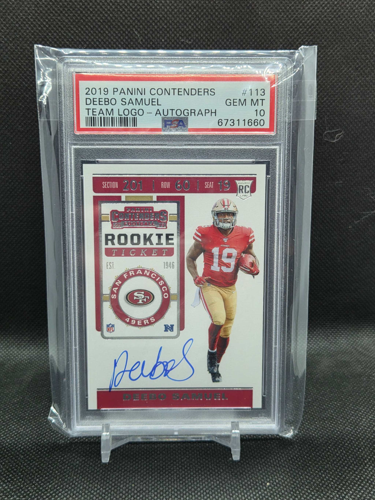 2019 Panini Contenders Deebo Samuel Rookie Ticket Team Logo Auto #113 PSA 10 GEM