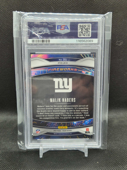 2024 Panini Prizm Malik Nabers Fireworks Green Prizm #21 RC PSA 10 GEM MINT