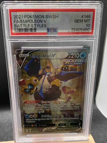Battle Styles #146/163 Empoleon V (Alternate Full Art) PSA 10 card in graded case.