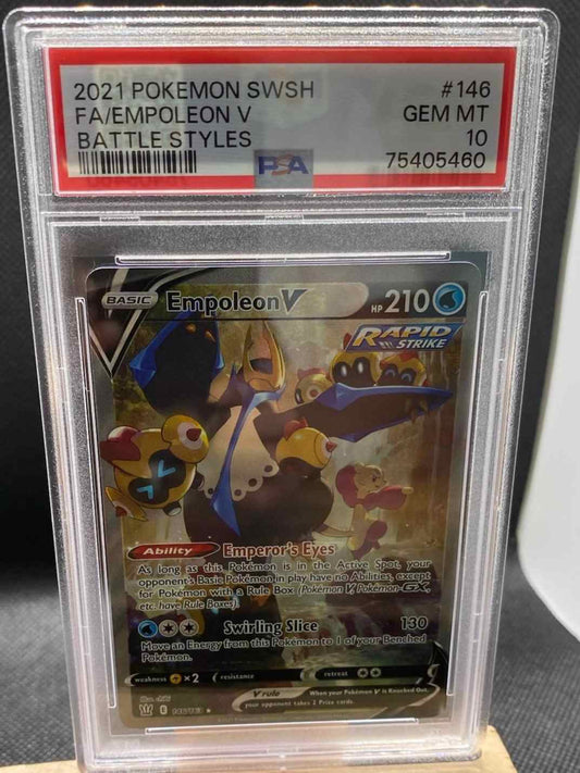 Battle Styles #146/163 Empoleon V (Alternate Full Art) PSA 10 card in graded case.